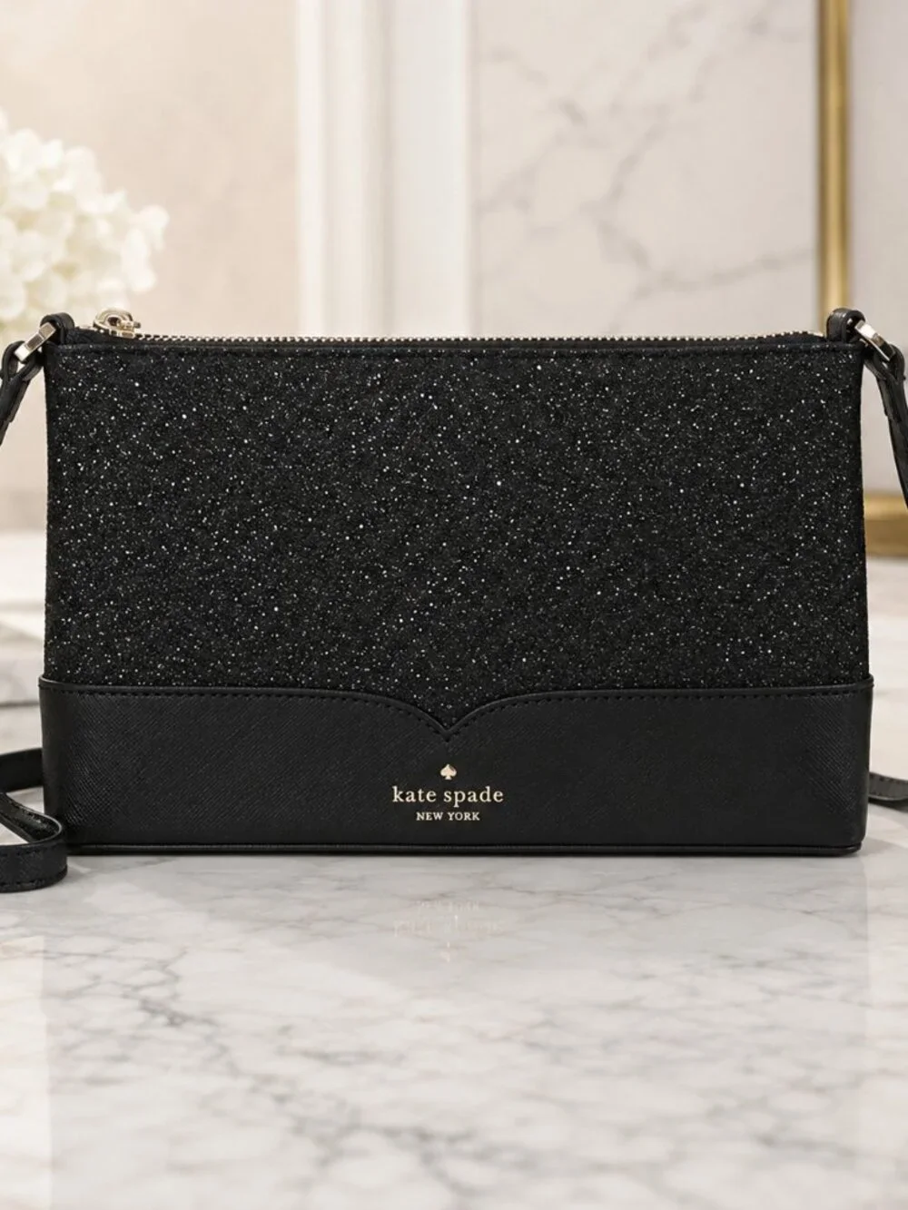 Kate Spade Black Glitter Crossbody Bag Evening Purse NWT